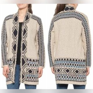 Lucky Brand Tribal Aztec Print Long Open Cardigan Sweater size L